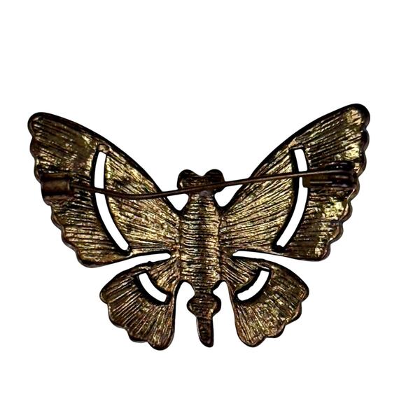 Vintage Orange Black Clear Rhinestone Glass Gold Tone Butterfly Old C-Clasp - Picture 2 of 6